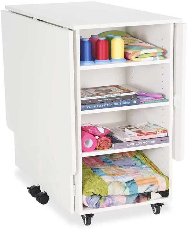 Alt view image 3 of 7 - Kookaburra Cutting Table - 70" x 40" Expandable Sewing & Quilting Workstation with Storage, Ash White Finish