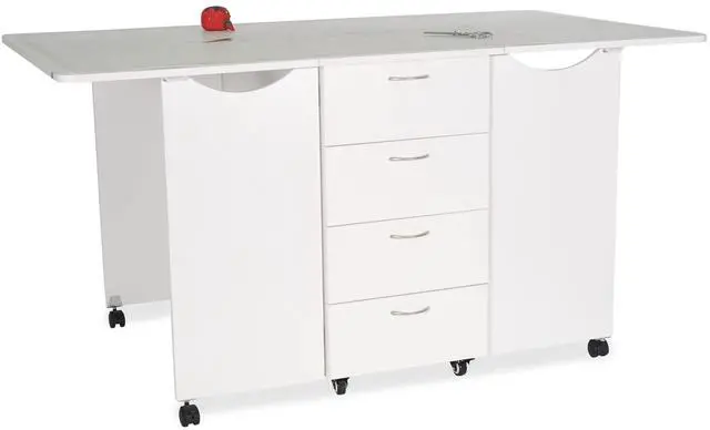 Alt view image 2 of 7 - Kookaburra Cutting Table - 70" x 40" Expandable Sewing & Quilting Workstation with Storage, Ash White Finish