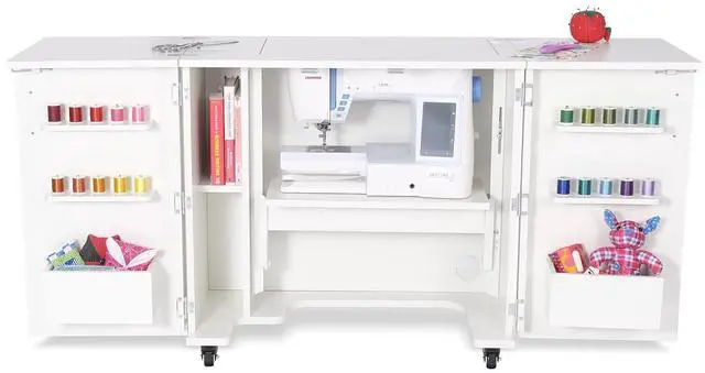 Alt view image 6 of 8 - Kangaroo Bandicoot II Sewing Machine Cabinet with 3-Position Hydraulic Lift and Locking Casters - Ash White