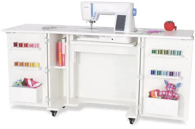 Alt view image 8 of 8 - Kangaroo Bandicoot II Sewing Machine Cabinet with 3-Position Hydraulic Lift and Locking Casters - Ash White