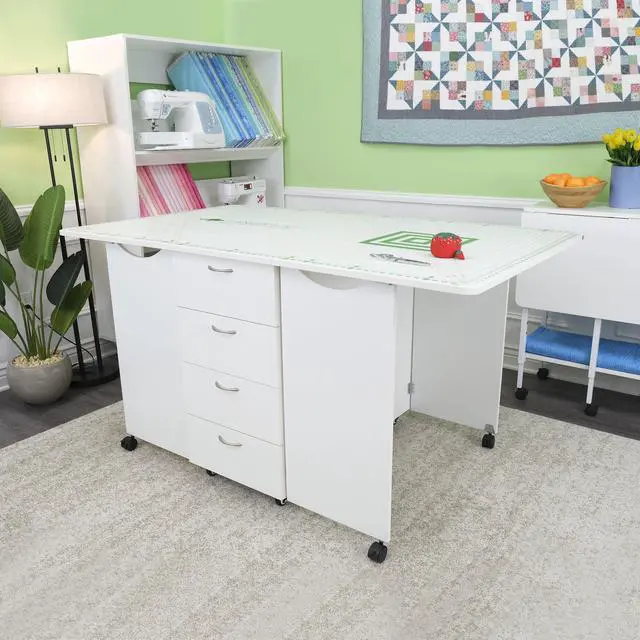 Alt view image 7 of 7 - Kookaburra Cutting Table - 70" x 40" Expandable Sewing & Quilting Workstation with Storage, Ash White Finish