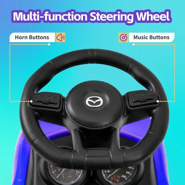 Alt view image 4 of 7 - TCARAIWEN Mazda Licensed Ride On Car 3 in 1 Baby Toddler Toy Push Car Stroller 40 lbs Load Capacity with Bluetooth Music LED Lights Blue