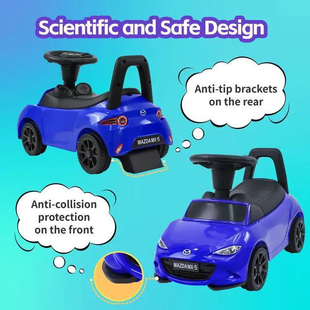 Alt view image 3 of 7 - TCARAIWEN Mazda Licensed Ride On Car 3 in 1 Baby Toddler Toy Push Car Stroller 40 lbs Load Capacity with Bluetooth Music LED Lights Blue