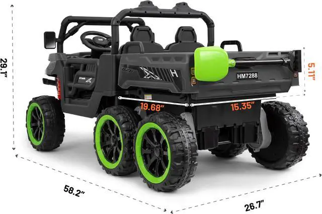 Alt view image 7 of 7 - TCARAIWEN Kids 2 Seater Ride on Car 24V Electric Dump Truck 4WD Off-road UTV with Low & High Speeds Remote Control Bluetooth Music LED Lights