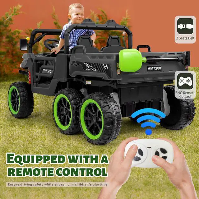 Alt view image 2 of 7 - TCARAIWEN Kids 2 Seater Ride on Car 24V Electric Dump Truck 4WD Off-road UTV with Low & High Speeds Remote Control Bluetooth Music LED Lights