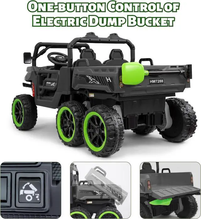 Alt view image 5 of 7 - TCARAIWEN Kids 2 Seater Ride on Car 24V Electric Dump Truck 4WD Off-road UTV with Low & High Speeds Remote Control Bluetooth Music LED Lights