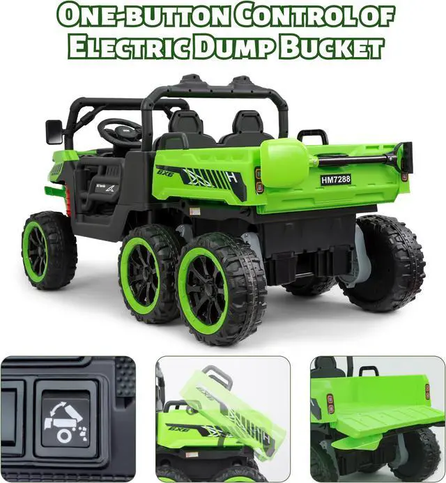 Alt view image 6 of 7 - TCARAIWEN Kids 2 Seater Ride on Car 24V Electric Dump Truck 4WD Off-road UTV with Low & High Speeds Remote Control Bluetooth Music LED Lights