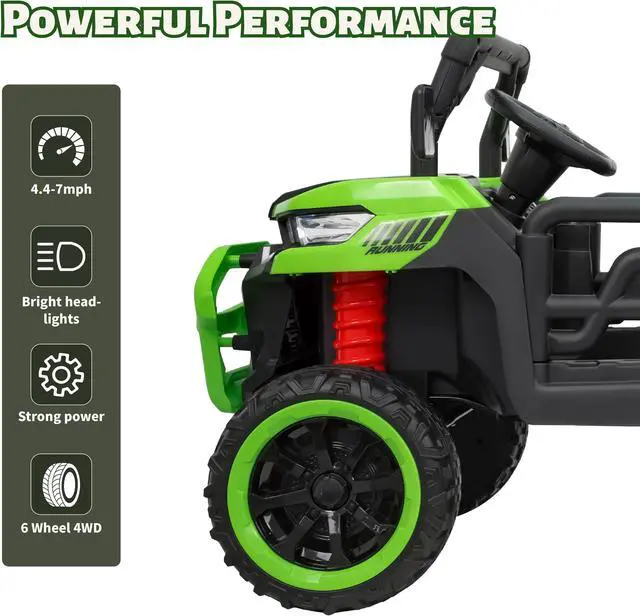 Alt view image 5 of 7 - TCARAIWEN Kids 2 Seater Ride on Car 24V Electric Dump Truck 4WD Off-road UTV with Low & High Speeds Remote Control Bluetooth Music LED Lights