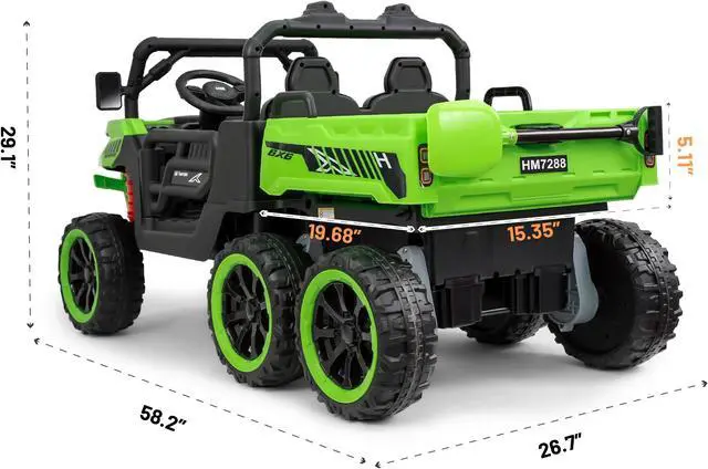 Alt view image 7 of 7 - TCARAIWEN Kids 2 Seater Ride on Car 24V Electric Dump Truck 4WD Off-road UTV with Low & High Speeds Remote Control Bluetooth Music LED Lights
