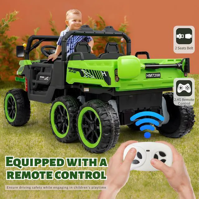 Alt view image 2 of 7 - TCARAIWEN Kids 2 Seater Ride on Car 24V Electric Dump Truck 4WD Off-road UTV with Low & High Speeds Remote Control Bluetooth Music LED Lights