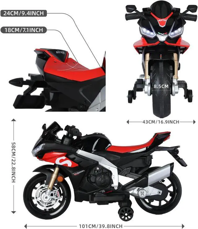 Alt view image 6 of 7 - TCARAIWEN 12V Kids Ride on Motorcycle Battery Powered 1-5 Years Old Motorbike Toy w/Bluetooth Music LED Lights Training Wheels
