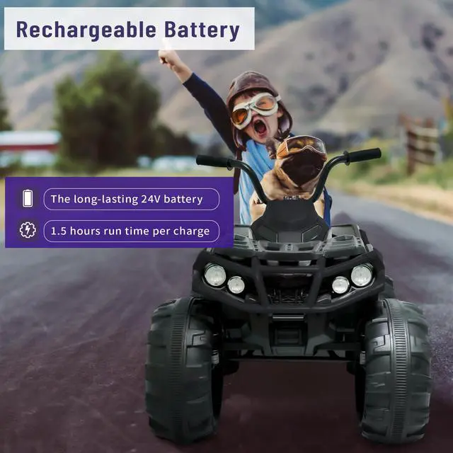 Alt view image 2 of 7 - TCARAIWEN 24V Kids Ride on ATV 6mph Electric Power Wheels Quad Car with 2 Speeds Bluetooth Music LED