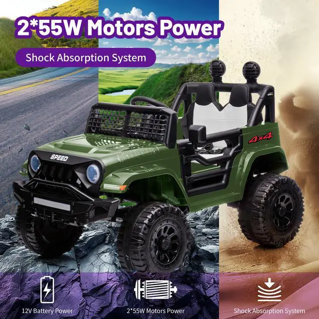 Alt view image 5 of 7 - TCARAIWEN 12V Kids Car Ride on Jeep 2*55W Motors Electric Battery Power Wheels with Remote Control Bluetooth Music