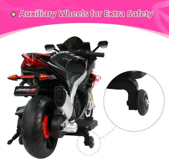 Alt view image 6 of 7 - TCARAIWEN Aprilia Licensed 24V Kids Electric Motorcycle 6mph Dirt Bike Ride on Motorbike LED Lights Bluetooth Music