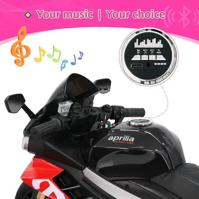 Alt view image 3 of 7 - TCARAIWEN Aprilia Licensed 24V Kids Electric Motorcycle 6mph Dirt Bike Ride on Motorbike LED Lights Bluetooth Music