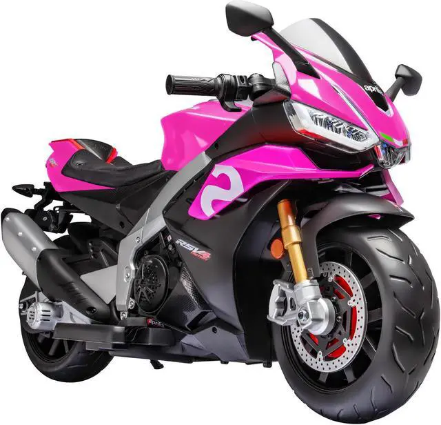 Main image of TCARAIWEN Aprilia Licensed 24V Kids Electric Motorcycle 6mph Dirt Bike Ride on Motorbike LED Lights Bluetooth Music Pink