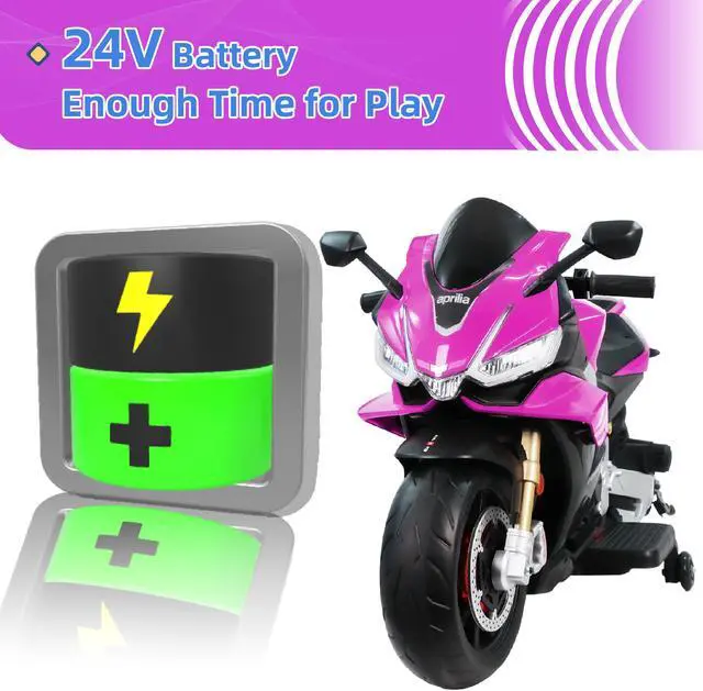 Alt view image 4 of 7 - TCARAIWEN Aprilia Licensed 24V Kids Electric Motorcycle 6mph Dirt Bike Ride on Motorbike LED Lights Bluetooth Music Pink