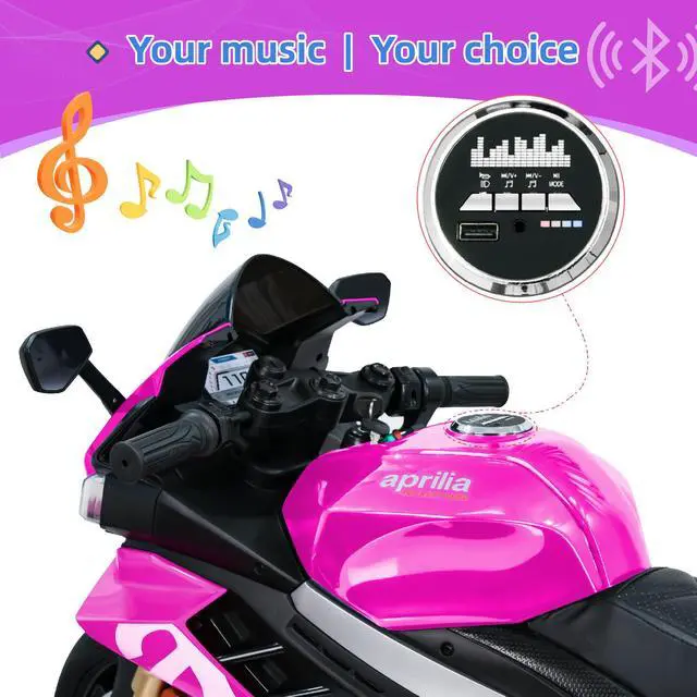 Alt view image 3 of 7 - TCARAIWEN Aprilia Licensed 24V Kids Electric Motorcycle 6mph Dirt Bike Ride on Motorbike LED Lights Bluetooth Music Pink