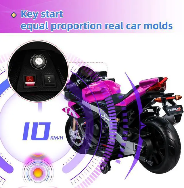 Alt view image 2 of 7 - TCARAIWEN Aprilia Licensed 24V Kids Electric Motorcycle 6mph Dirt Bike Ride on Motorbike LED Lights Bluetooth Music Pink