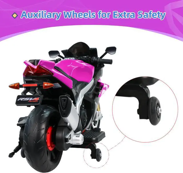 Alt view image 6 of 7 - TCARAIWEN Aprilia Licensed 24V Kids Electric Motorcycle 6mph Dirt Bike Ride on Motorbike LED Lights Bluetooth Music Pink