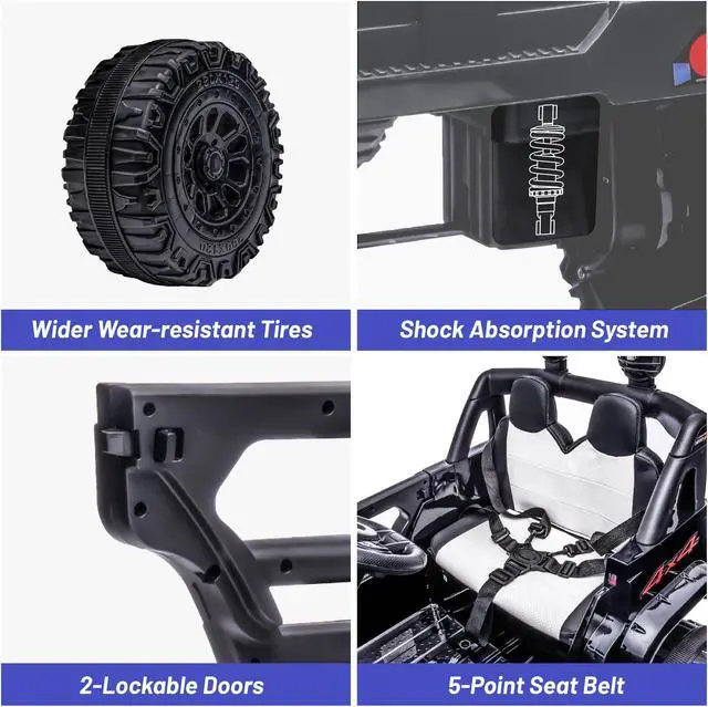 Alt view image 4 of 7 - TCARAIWEN 12V Kids Car Ride on Jeep 2*55W Motors Electric Battery Power Wheels with Remote Control Bluetooth Music Black