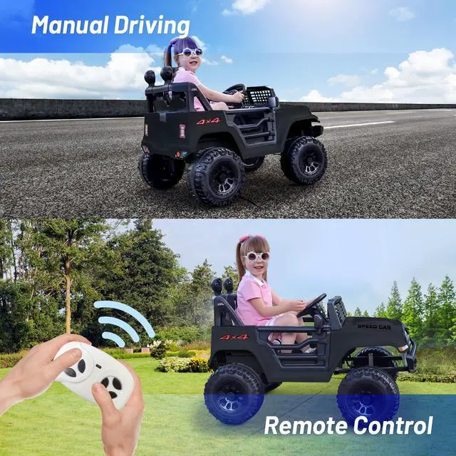 Alt view image 2 of 7 - TCARAIWEN 12V Kids Car Ride on Jeep 2*55W Motors Electric Battery Power Wheels with Remote Control Bluetooth Music Black