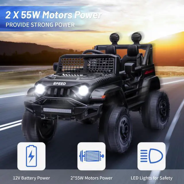Alt view image 5 of 7 - TCARAIWEN 12V Kids Car Ride on Jeep 2*55W Motors Electric Battery Power Wheels with Remote Control Bluetooth Music Black