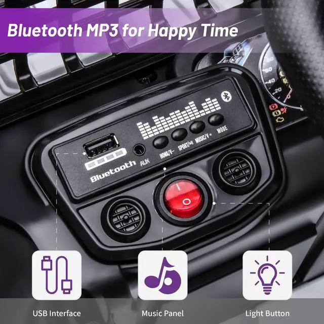 Alt view image 3 of 6 - TCARAIWEN 12V Kids Car Ride on Jeep 2*55W Motors Electric Battery Power Wheels with Remote Control Bluetooth Music White