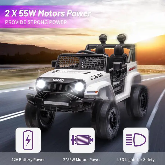 Alt view image 5 of 6 - TCARAIWEN 12V Kids Car Ride on Jeep 2*55W Motors Electric Battery Power Wheels with Remote Control Bluetooth Music White