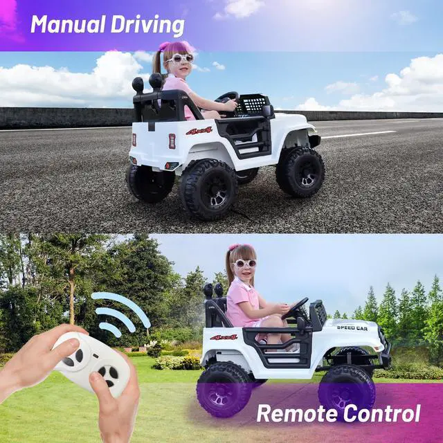 Alt view image 2 of 6 - TCARAIWEN 12V Kids Car Ride on Jeep 2*55W Motors Electric Battery Power Wheels with Remote Control Bluetooth Music White