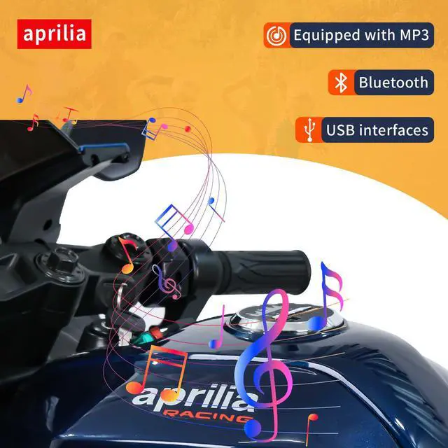 Alt view image 5 of 6 - TCARAIWEN Aprilia Licensed 24V Kids Electric Motorcycle 6mph Dirt Bike Ride on Motorbike LED Lights Bluetooth Music Blue