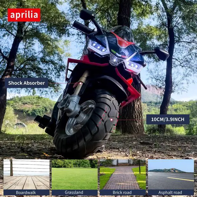 Alt view image 6 of 6 - TCARAIWEN Aprilia Licensed 24V Kids Electric Motorcycle 6mph Dirt Bike Ride on Motorbike LED Lights Bluetooth Music Blue