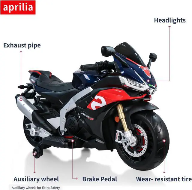 Alt view image 3 of 6 - TCARAIWEN Aprilia Licensed 24V Kids Electric Motorcycle 6mph Dirt Bike Ride on Motorbike LED Lights Bluetooth Music Blue