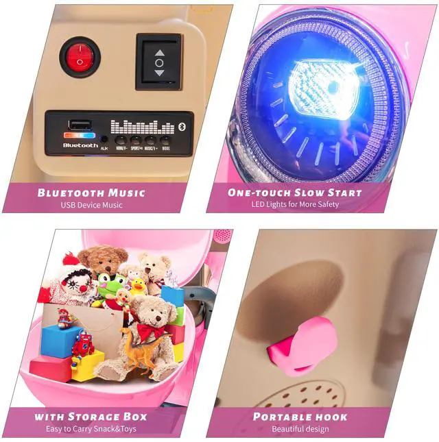 Alt view image 3 of 6 - TCARAIWEN 12V Kids Ride On Motorcycle Girl Moped Battery Electric Motorbike with Bluetooth Music LED Lights