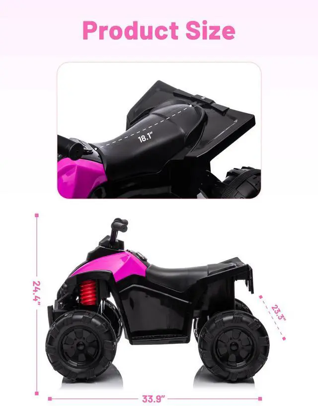 Alt view image 2 of 7 - TCARAIWEN 4 Wheeler for Kids,  Powered Ride On ATV, Electric 4 Wheeler Quad ATV Car with  USB, LED Headlight Ride On Toys for Kids Pink
