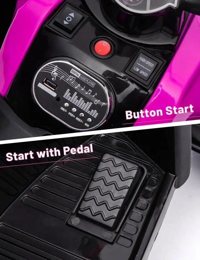 Alt view image 3 of 7 - TCARAIWEN 4 Wheeler for Kids,  Powered Ride On ATV, Electric 4 Wheeler Quad ATV Car with  USB, LED Headlight Ride On Toys for Kids Pink