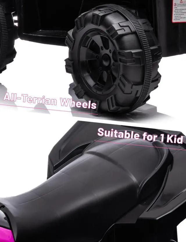 Alt view image 4 of 7 - TCARAIWEN 4 Wheeler for Kids,  Powered Ride On ATV, Electric 4 Wheeler Quad ATV Car with  USB, LED Headlight Ride On Toys for Kids Pink