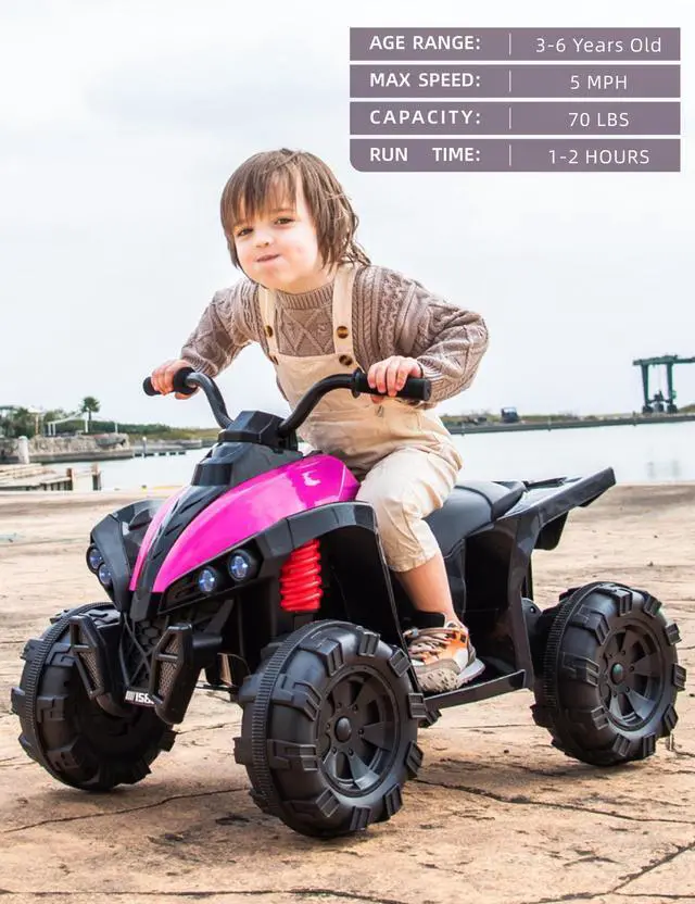 Alt view image 6 of 7 - TCARAIWEN 4 Wheeler for Kids,  Powered Ride On ATV, Electric 4 Wheeler Quad ATV Car with  USB, LED Headlight Ride On Toys for Kids Pink