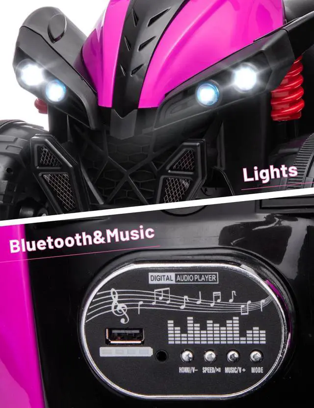 Alt view image 5 of 7 - TCARAIWEN 4 Wheeler for Kids,  Powered Ride On ATV, Electric 4 Wheeler Quad ATV Car with  USB, LED Headlight Ride On Toys for Kids Pink
