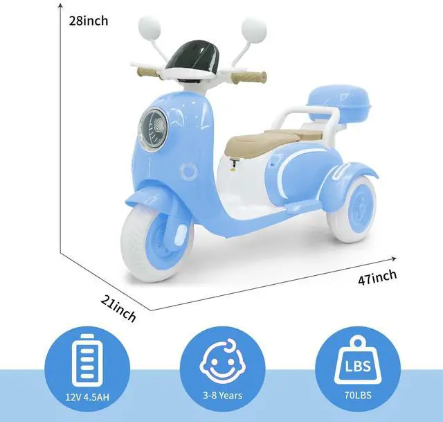 Alt view image 2 of 6 - TCARAIWEN 12V Kids Ride On Motorcycle Girl Moped Battery Electric Motorbike with Bluetooth Music LED Lights Blue