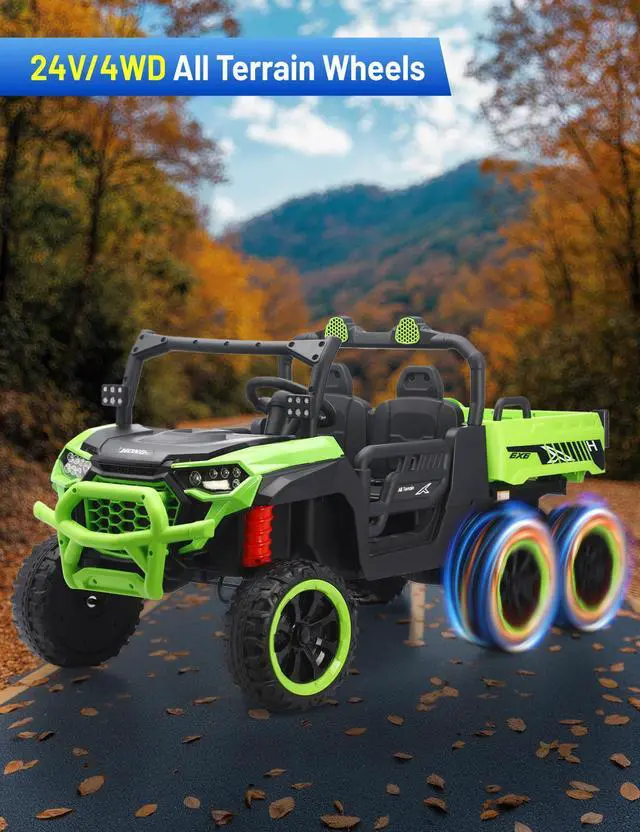 Alt view image 4 of 6 - Kids Electrick Dump Truck,24V Ride on UTV up to 7mph,6 Wheels Ride on Vehicles with Dump Bed,2.4G Remote Control and Bluetooth&Music Player,2 Seater Eletric Truck with Shovel (Green)