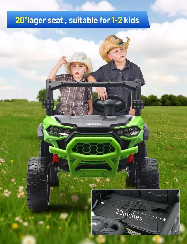 Alt view image 5 of 6 - Kids Electrick Dump Truck,24V Ride on UTV up to 7mph,6 Wheels Ride on Vehicles with Dump Bed,2.4G Remote Control and Bluetooth&Music Player,2 Seater Eletric Truck with Shovel (Green)