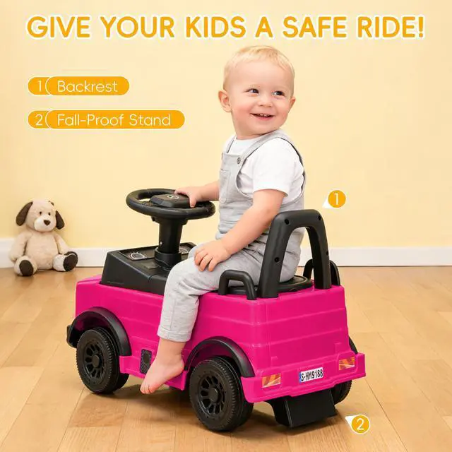Alt view image 3 of 7 - Mercedes-Benz Unimog Licensed Kids Push Car, Toddler Ride On Toy with Anti-Slip Wheels & Safety Bumper Guards, Foot to Floor Toy for Indoor & Outdoor Walker Car for Boys & Girls (Pink)