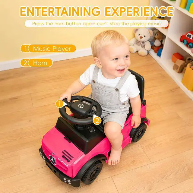 Alt view image 4 of 7 - Mercedes-Benz Unimog Licensed Kids Push Car, Toddler Ride On Toy with Anti-Slip Wheels & Safety Bumper Guards, Foot to Floor Toy for Indoor & Outdoor Walker Car for Boys & Girls (Pink)