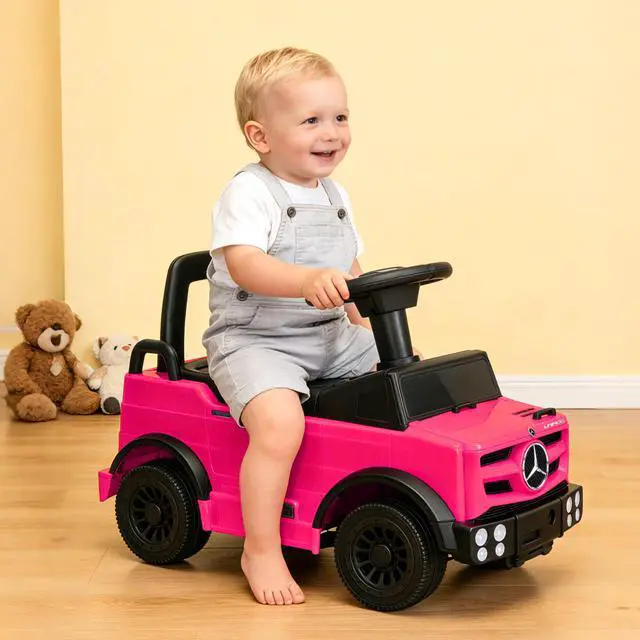 Alt view image 7 of 7 - Mercedes-Benz Unimog Licensed Kids Push Car, Toddler Ride On Toy with Anti-Slip Wheels & Safety Bumper Guards, Foot to Floor Toy for Indoor & Outdoor Walker Car for Boys & Girls (Pink)