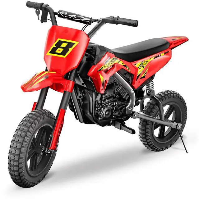 Main image of Kids Electric Dirt Bike, 24V Ride on Motorcycle for Kids 6+, Off-Road Toy with Rear Suspension, 12" Pneumatic Tires, Drum Brake, Bluetooth Music, Max 11MPH(red, 12" Tire)