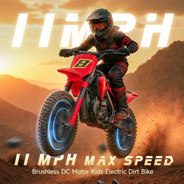 Alt view image 2 of 7 - Kids Electric Dirt Bike, 24V Ride on Motorcycle for Kids 6+, Off-Road Toy with Rear Suspension, 12" Pneumatic Tires, Drum Brake, Bluetooth Music, Max 11MPH(red, 12" Tire)