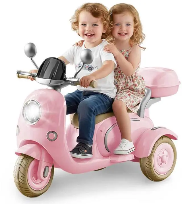 Main image of TCARAIWEN 12V Kids Ride On Motorcycle Girl Moped Battery Electric Motorbike with Bluetooth Music LED Lights