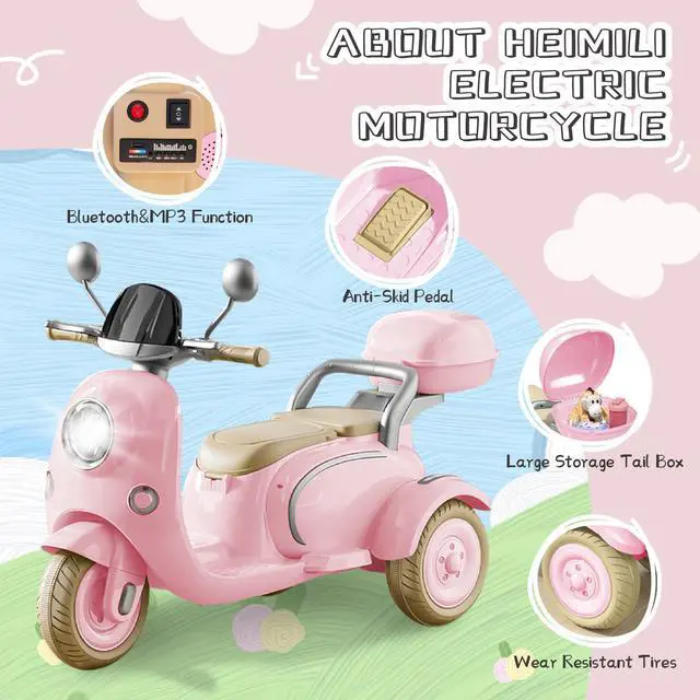 Alt view image 2 of 6 - TCARAIWEN 12V Kids Ride On Motorcycle Girl Moped Battery Electric Motorbike with Bluetooth Music LED Lights
