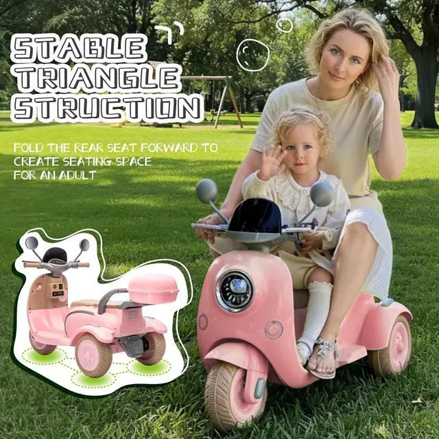 Alt view image 5 of 6 - TCARAIWEN 12V Kids Ride On Motorcycle Girl Moped Battery Electric Motorbike with Bluetooth Music LED Lights